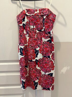 Vineyard Vines Strapless Floral Sheath Dress in Pink, Navy & White